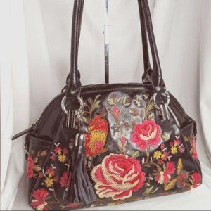 SHARIF Floral Embroidered Black Handbag